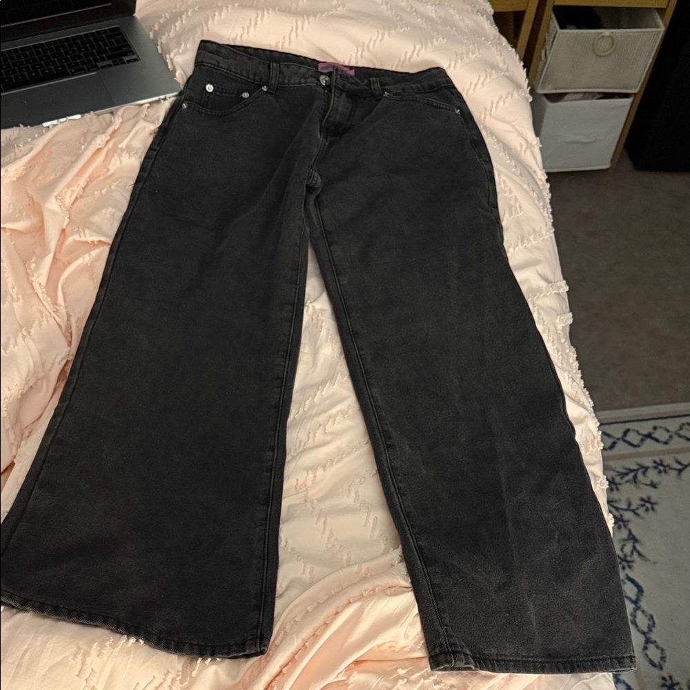 Edikted Charcoal Flare Wide-Leg Jeans